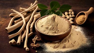 Ashwagandha powder and roots, Generative AI