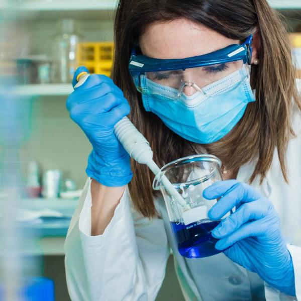 mixing chemicals in a lab