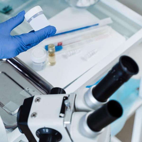 microscope and product samples