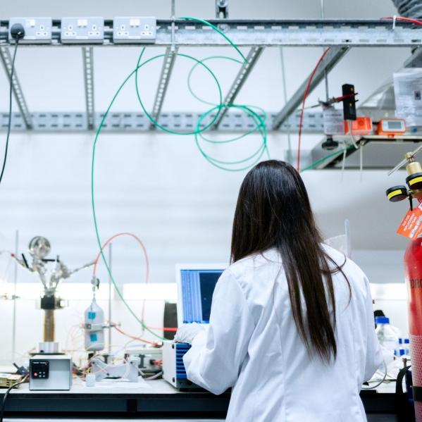 woman at computer in testing lab